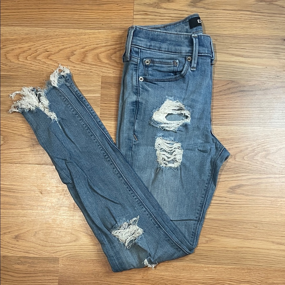Express Light Blue Distressed Skinny Jeans